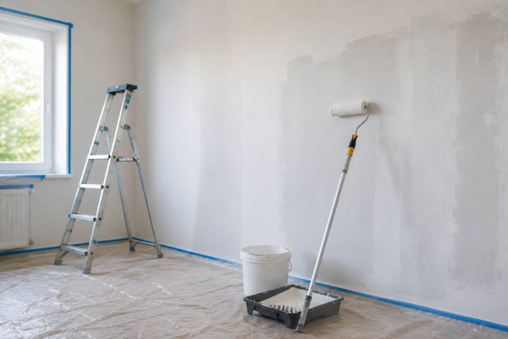 renovación luminosa con rodillo y escalera